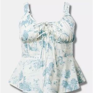 Torrid Blue and White Ruched Peplum Tank Top